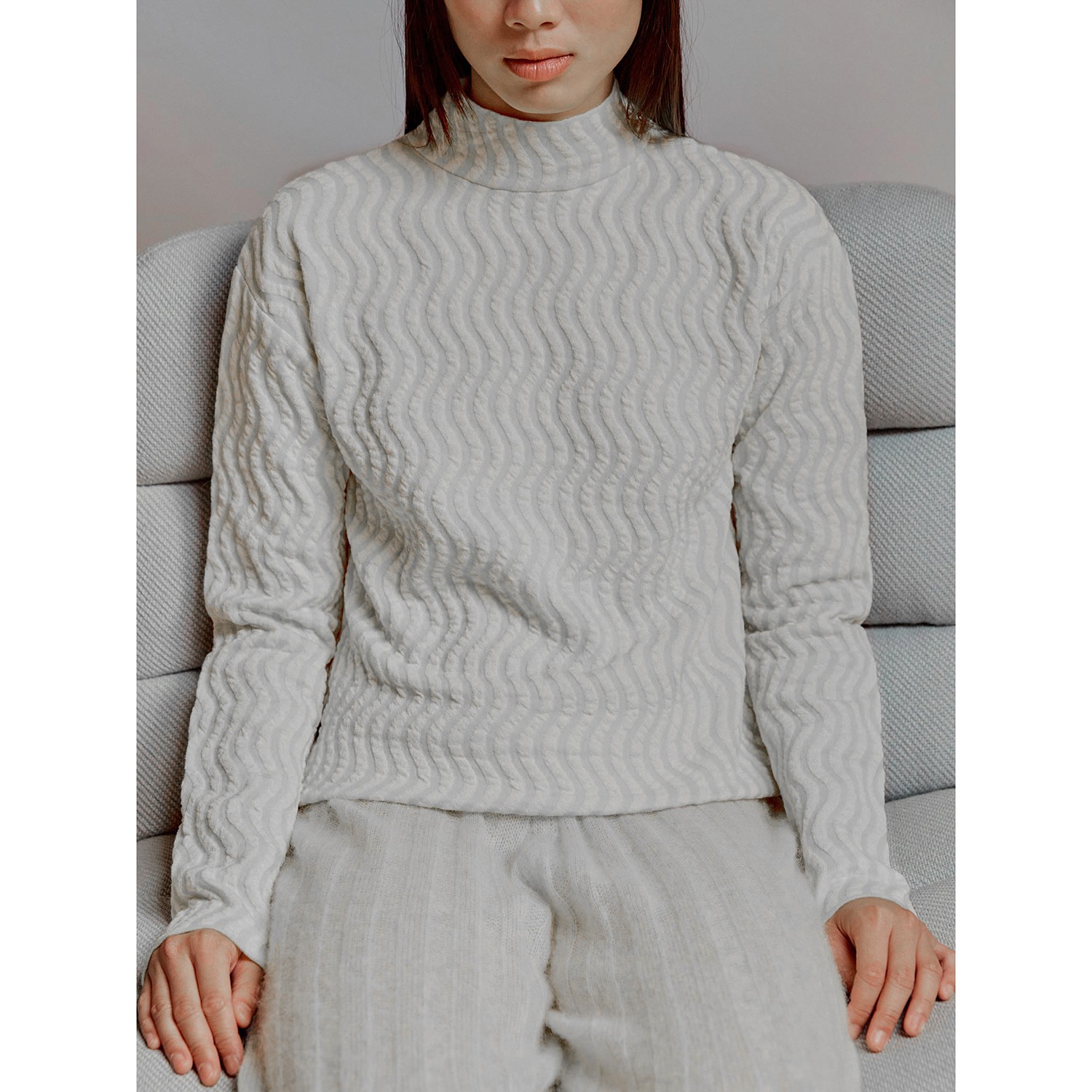 ﻿Jacquard Wave Textured Sweater