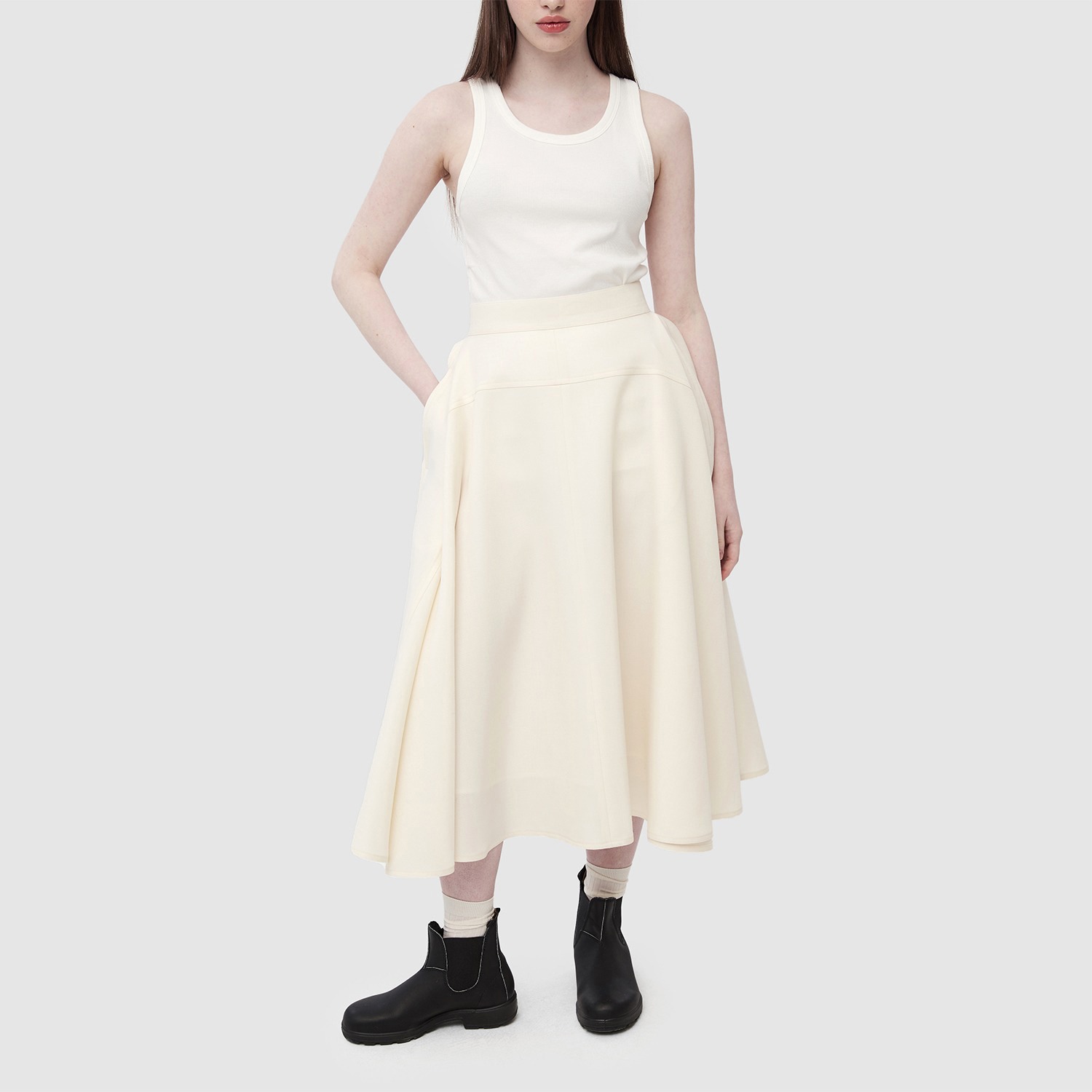 ﻿Wool Denim Skirt - Ivory