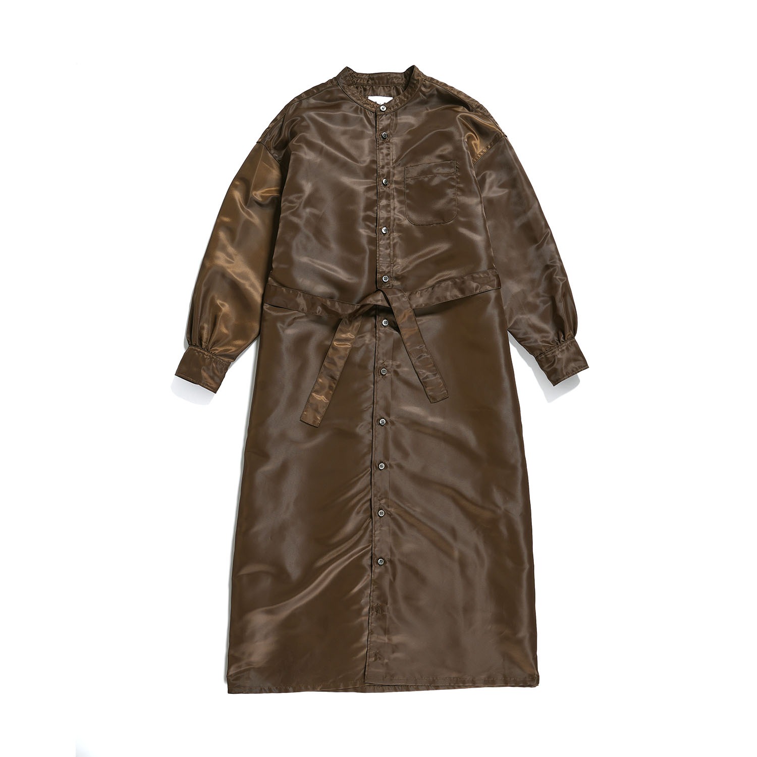 ﻿Banded Collar Dress - Brown Flight Satin Nylon (-30%)