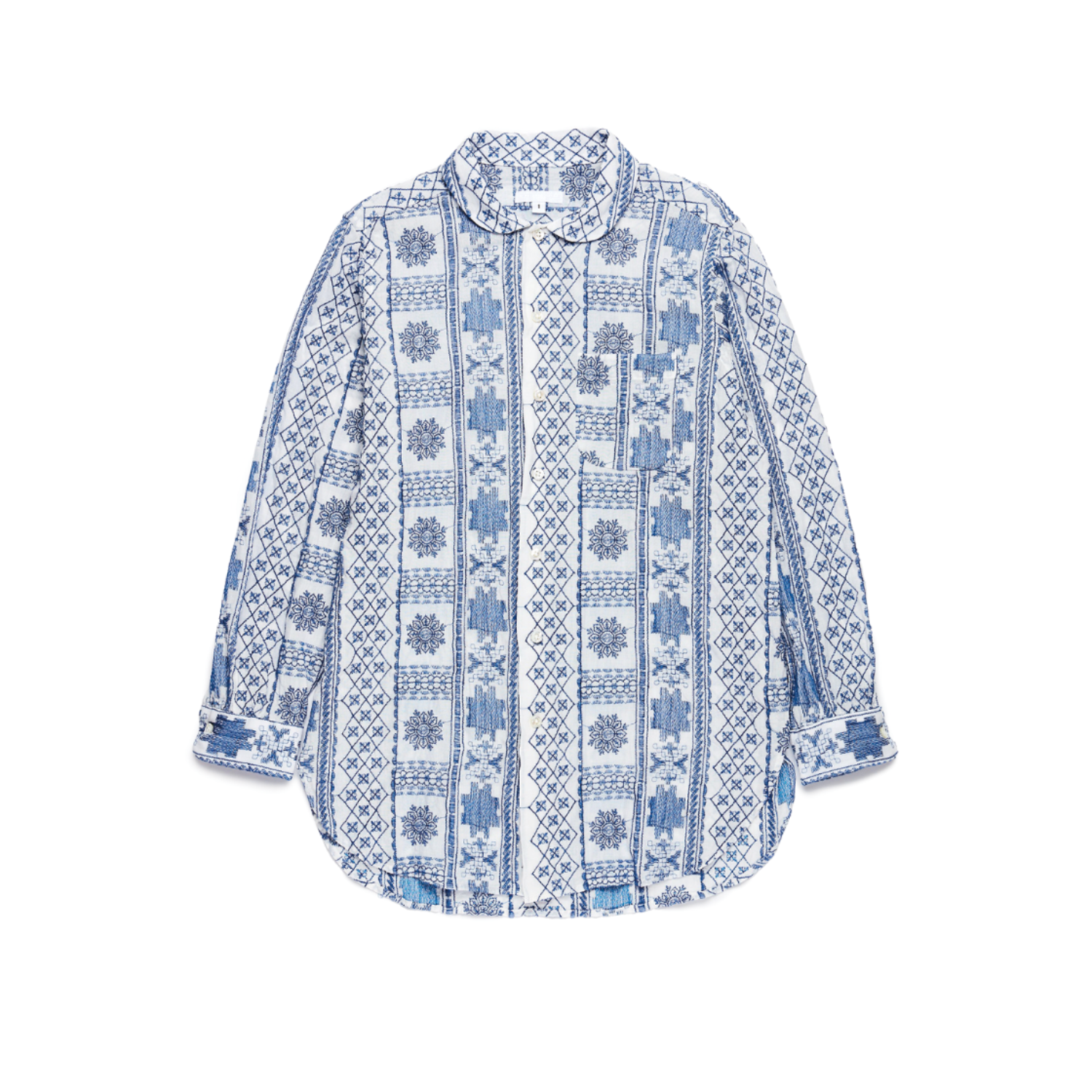 ﻿Rounded Collar Shirt - Blue/White CP Embroidery
