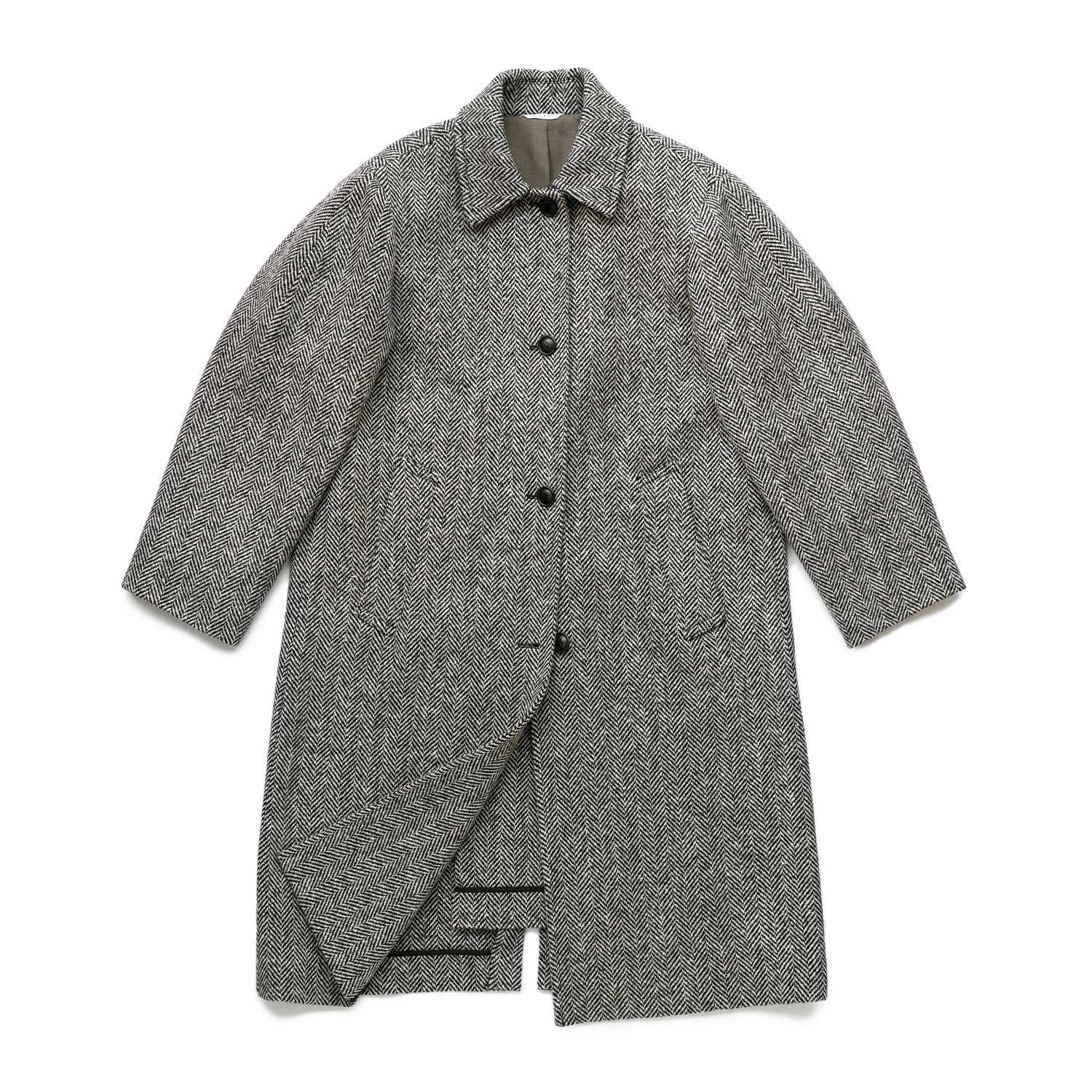﻿Donegal Tweed Curve Sleeve Coat - Grey Herringbone