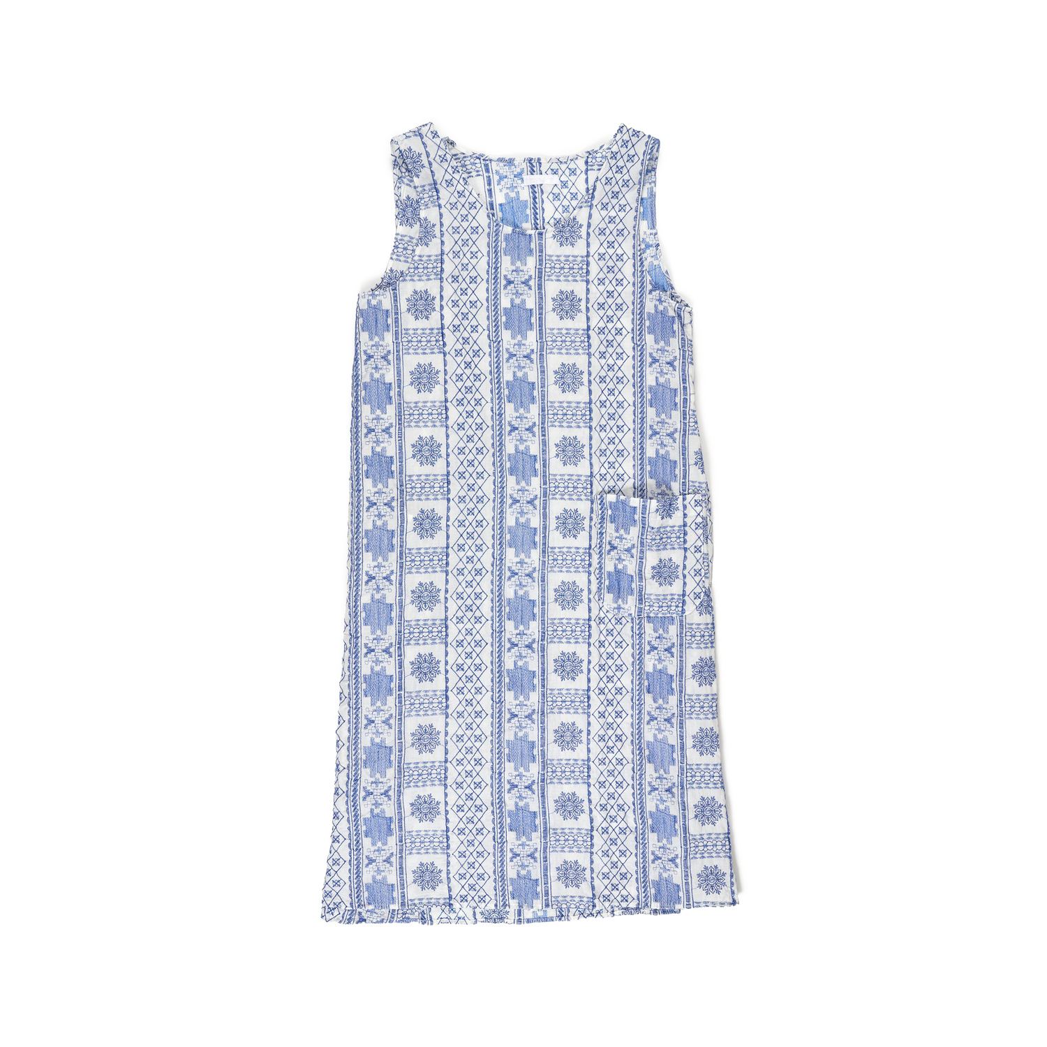 ﻿Wrap Vest Dress - Blue/White CP Embroidery